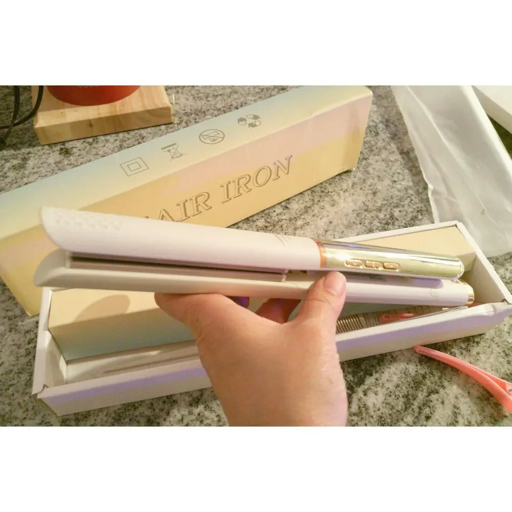 New Flat Iron Hair Straightener 20s Heat-Up 4 Temps LED Ionic White Gold